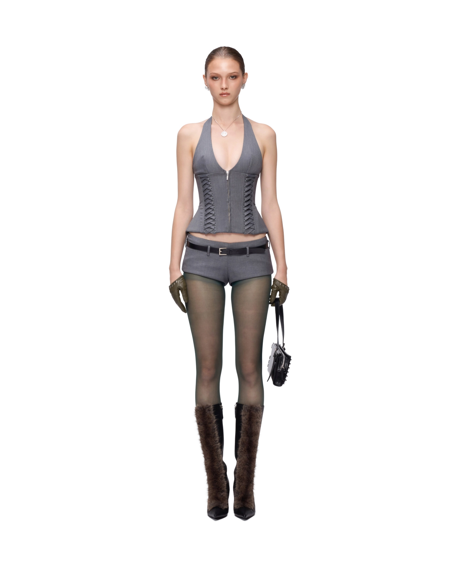 FANCì CLUB [Best Seller] Julia Halterneck Corset Top(3color)