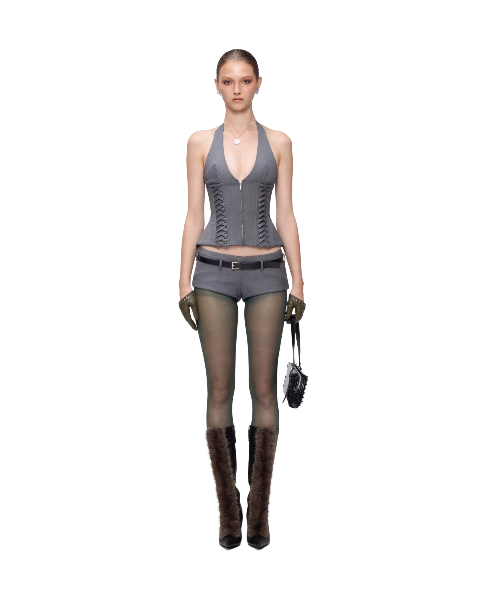FANCì CLUB [Best Seller] Julia Halterneck Corset Top(3color)