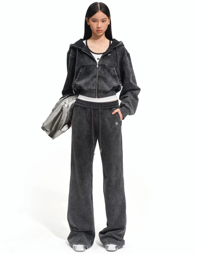 NAWS NAW-K011826 Gray Rhinestone Straight-Leg Pants