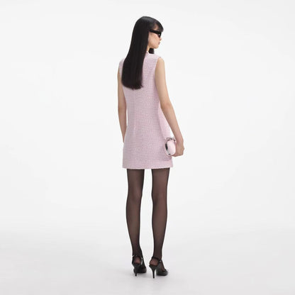 Self-Portrait PINK BOUCLE PEARL TRIM MINI DRESS