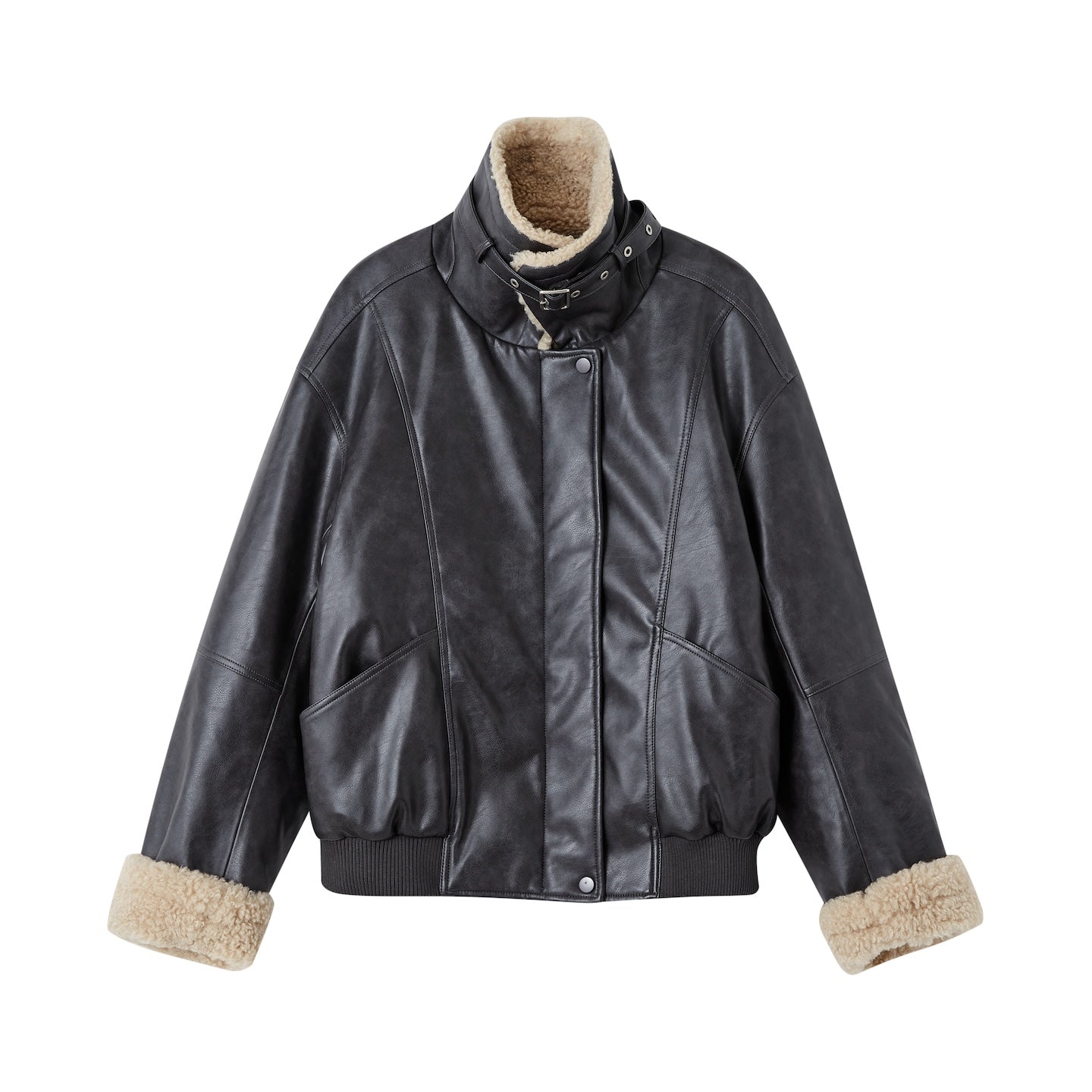 SOMESOWE S2508232 Shearling Motorcycle Jacket with Lapel