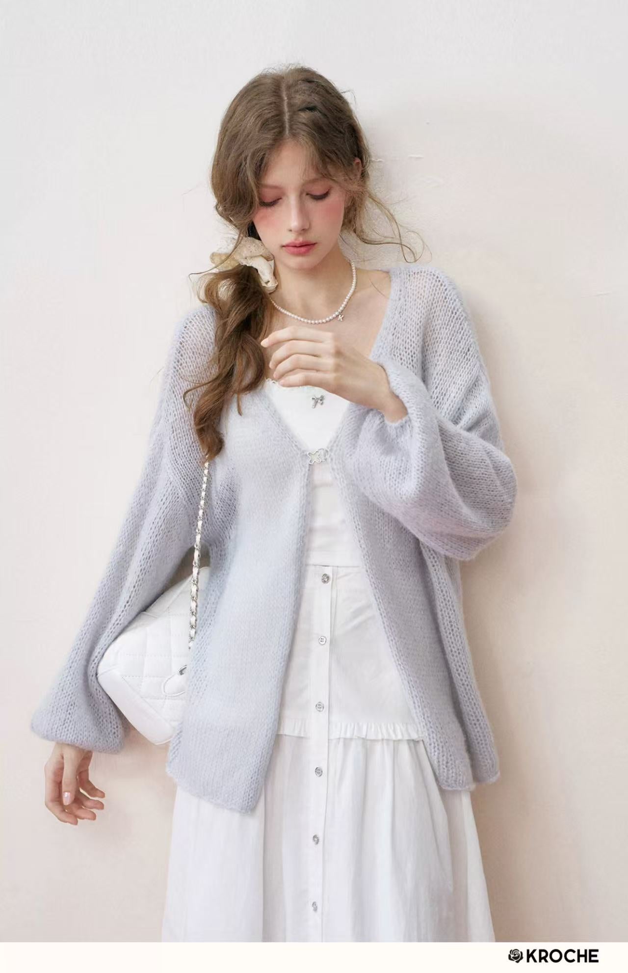 Kroche [Star Style] Mohair Cardigan &amp; Cloud Midi Skirt