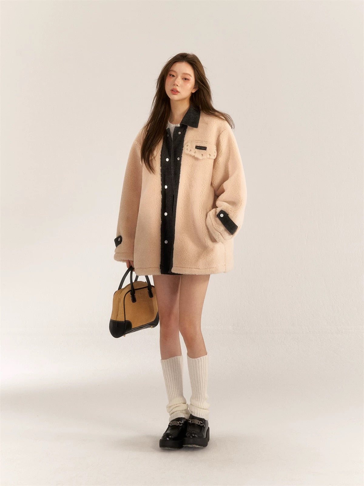 AsGony ASG31026 Short Fleece Coat - Apricot