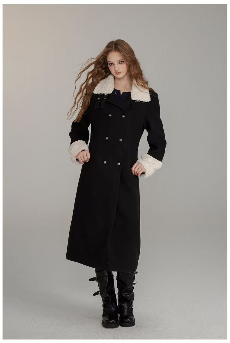 VIA PITTI V24DC256 Furry patchwork receiving waist long coat