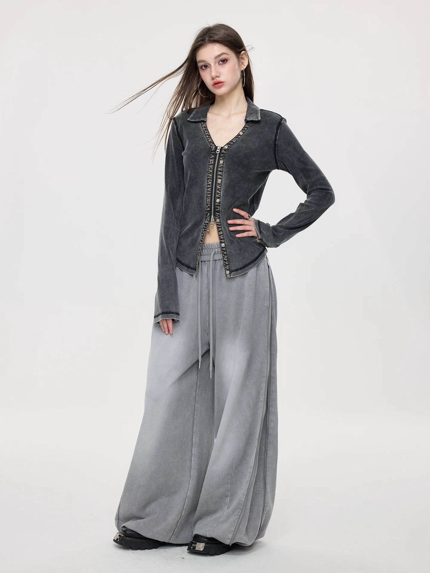 Nova Street Slimming Fitted Blouse with Dual Zippers