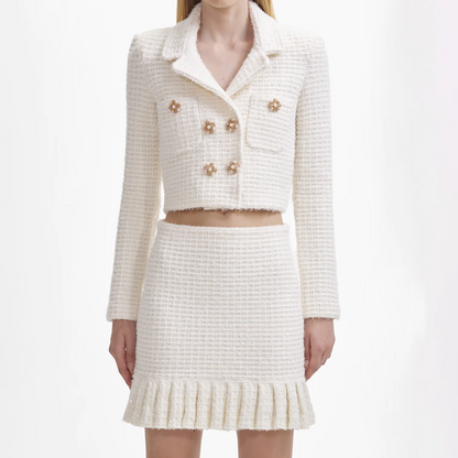 Self-Portrait Cream Sequin Textured Knit Jacket