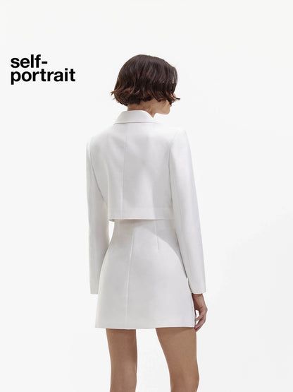 Self-Portrait WHITE TAFFETA TAILORED MINI DRESS