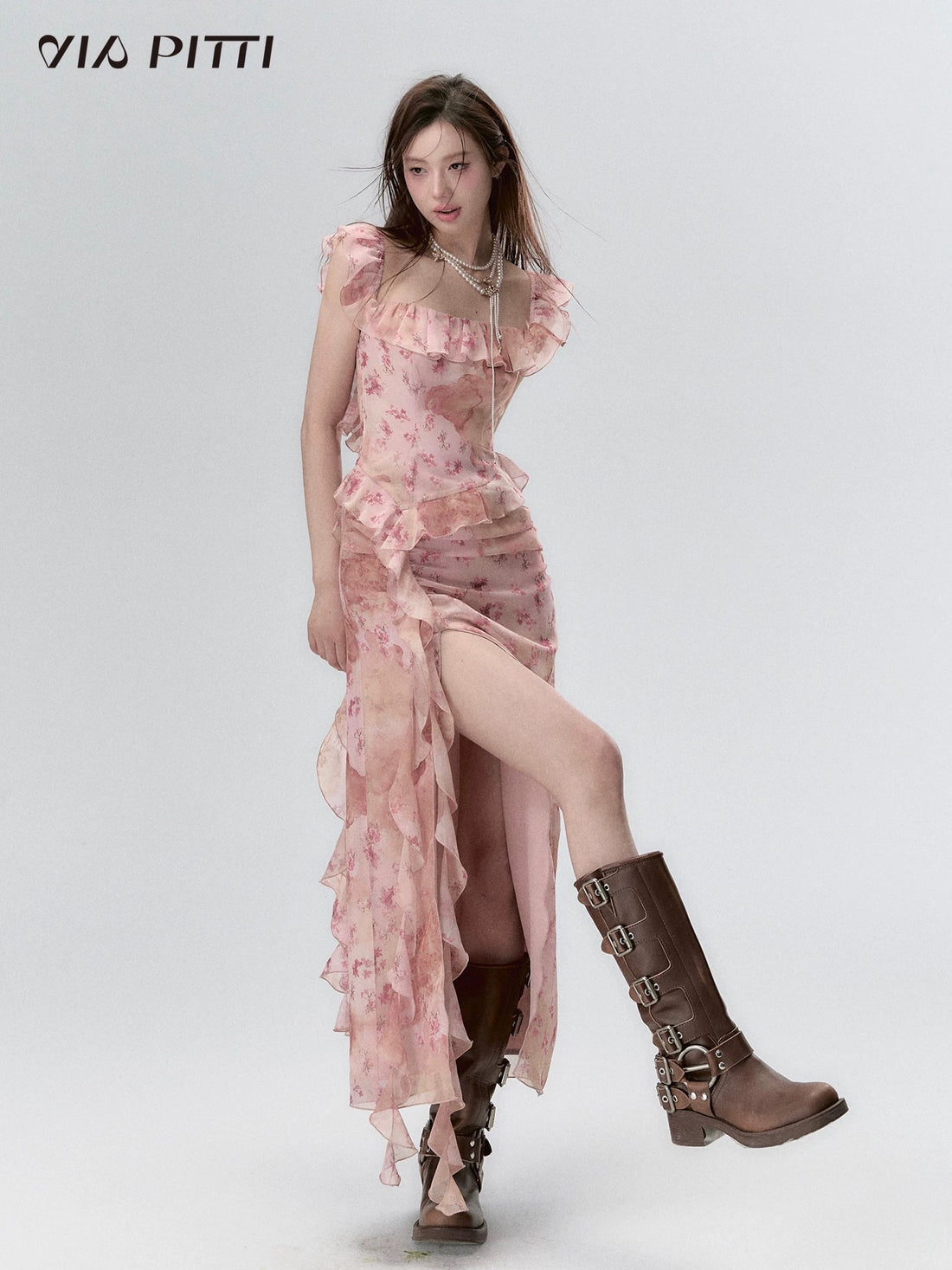 VIA PITTI V24AD049 Pink Split Dress
