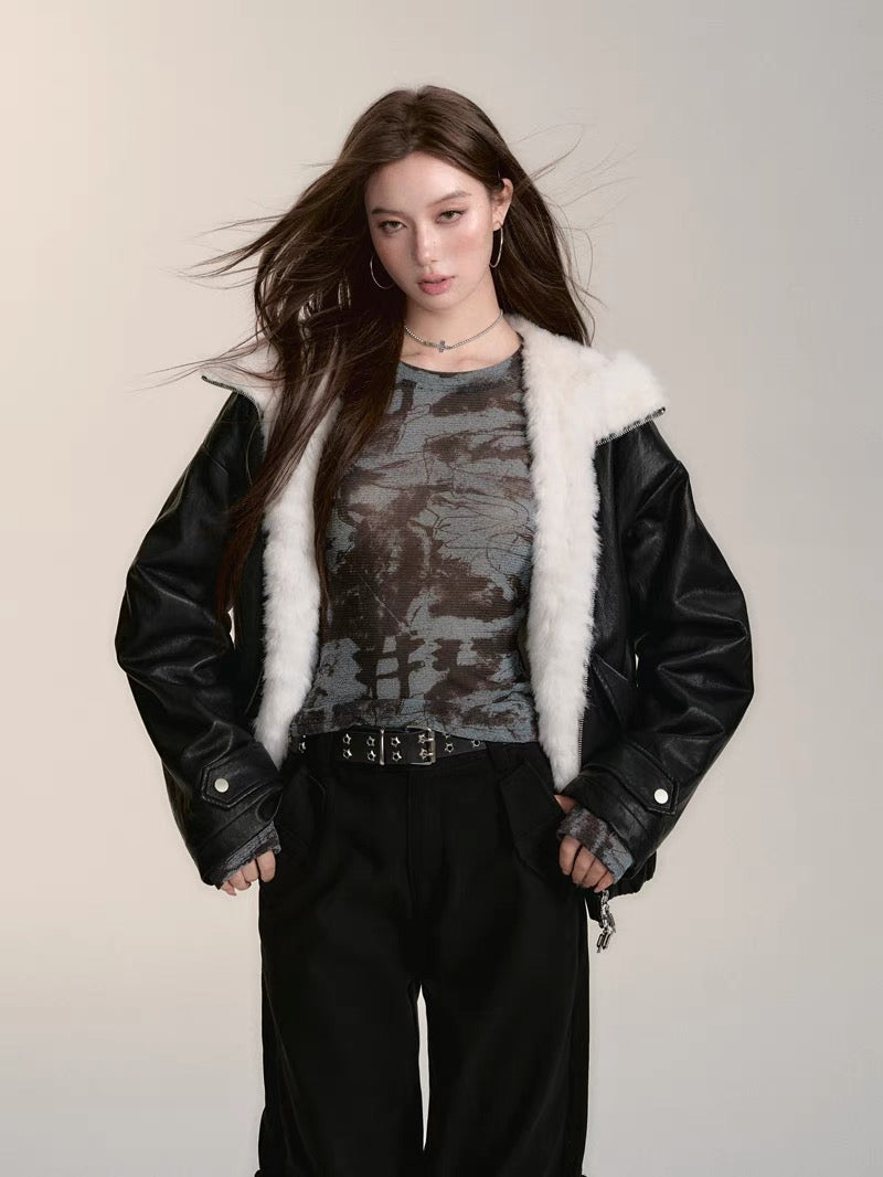 VIA PITTI V24DC121 Contrast Fur Coat(3color)