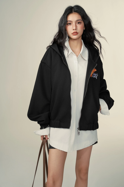 Chill Zoey Croissant mock-layered hoodie jacket
