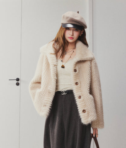 OTEBANBASS Ote260916 Woven Faux Mink Shearling Coat