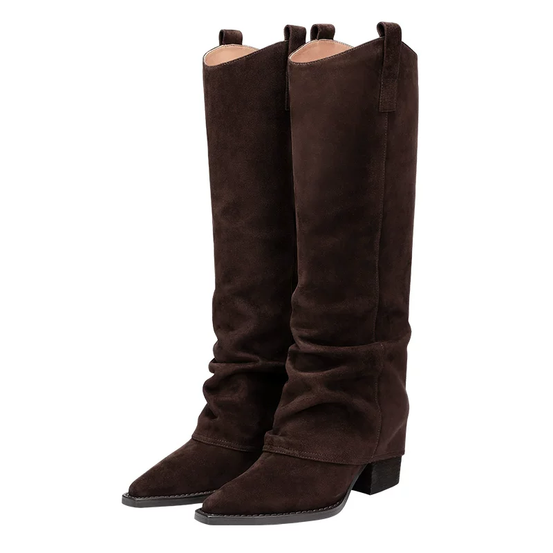 BREADTREE Slouchy Knee-High Pointed Toe Riding Boots