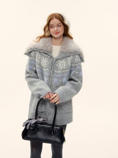 AsGony ASG25621 Wool blend eco-friendly wool collar Fel Island jacquard knitted jacket