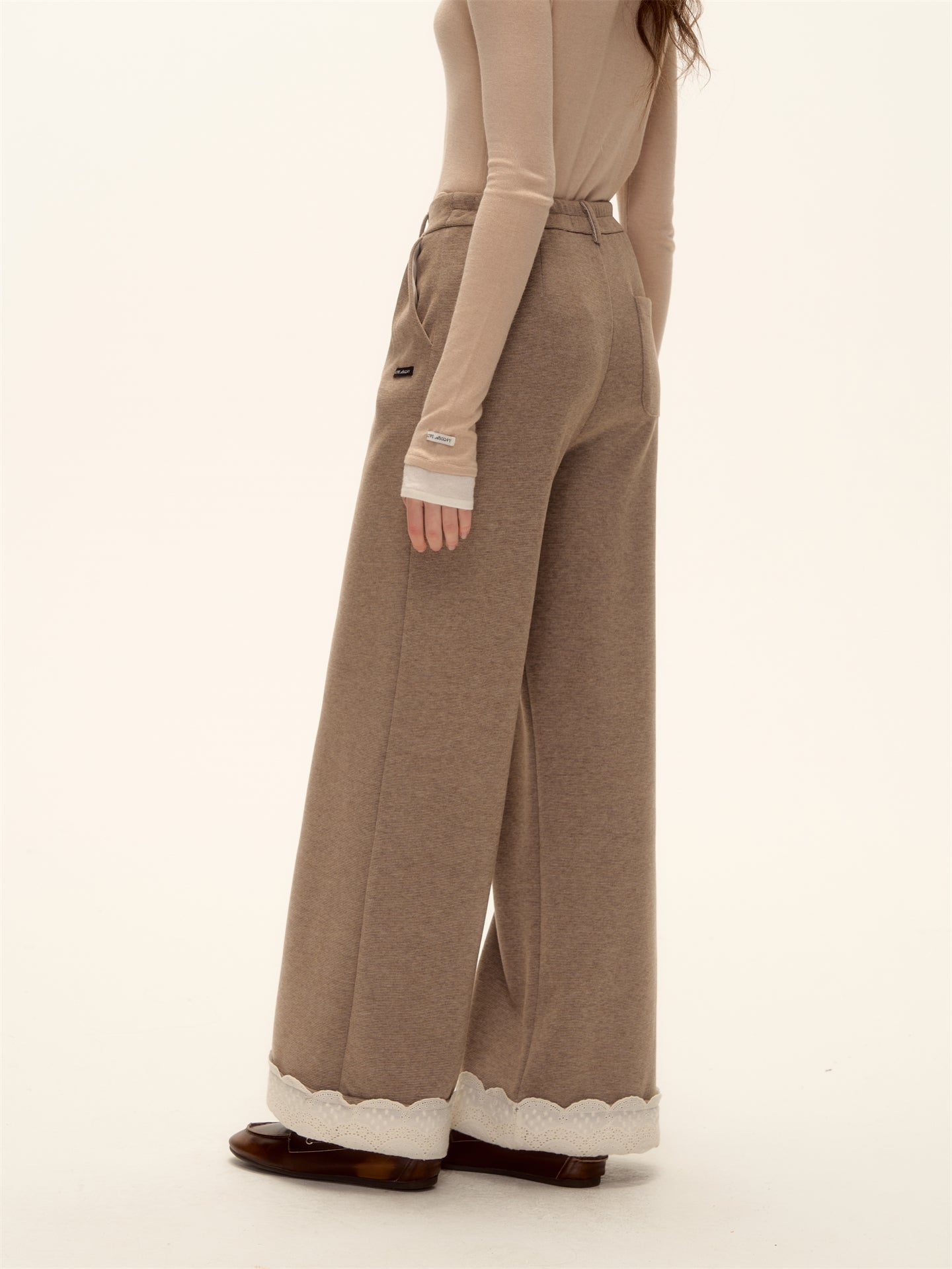 AsGony ASG25473 Embroidered lace straight leg wool casual pants