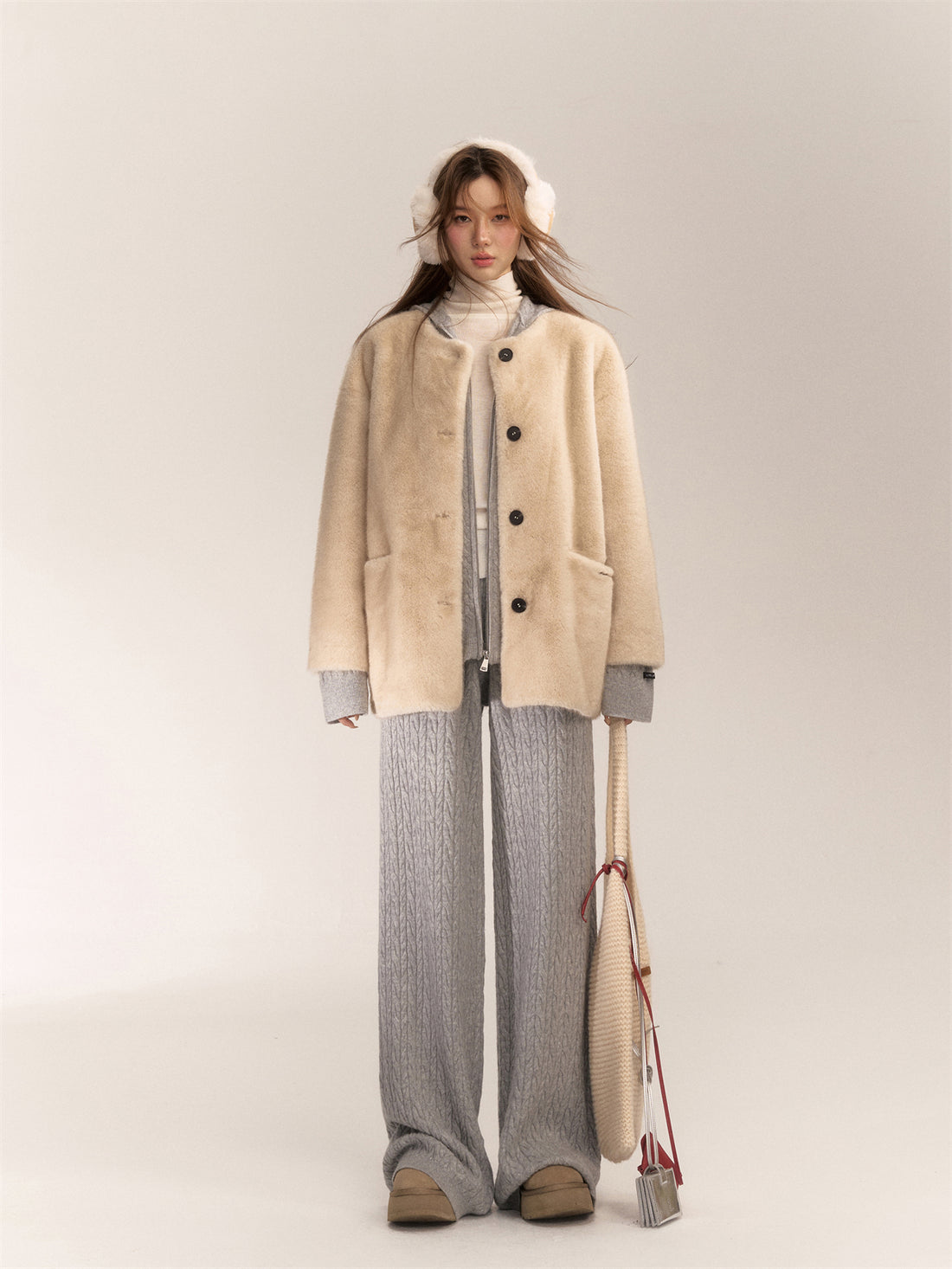 AsGony ASG24640 Mock mink fur casual coat