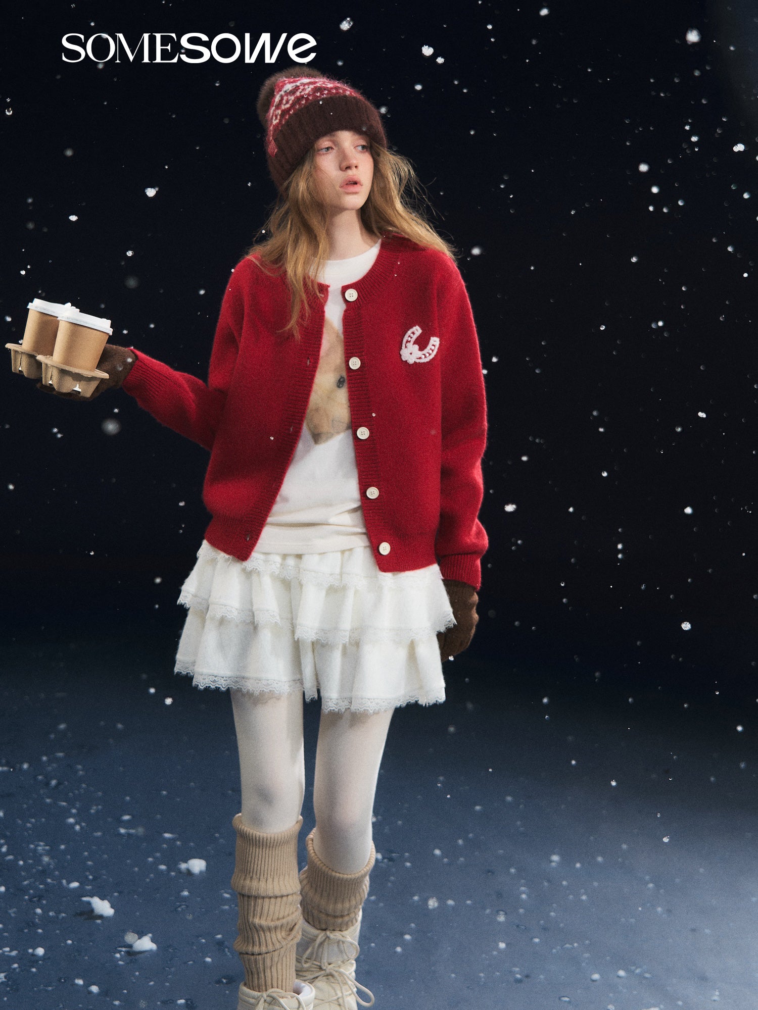 SOMESOWE S2508317 Lucky Pony Round Neck Cardigan