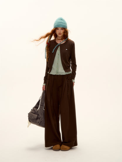 AsGony ASG25409 Contrasting color split knit cardigan