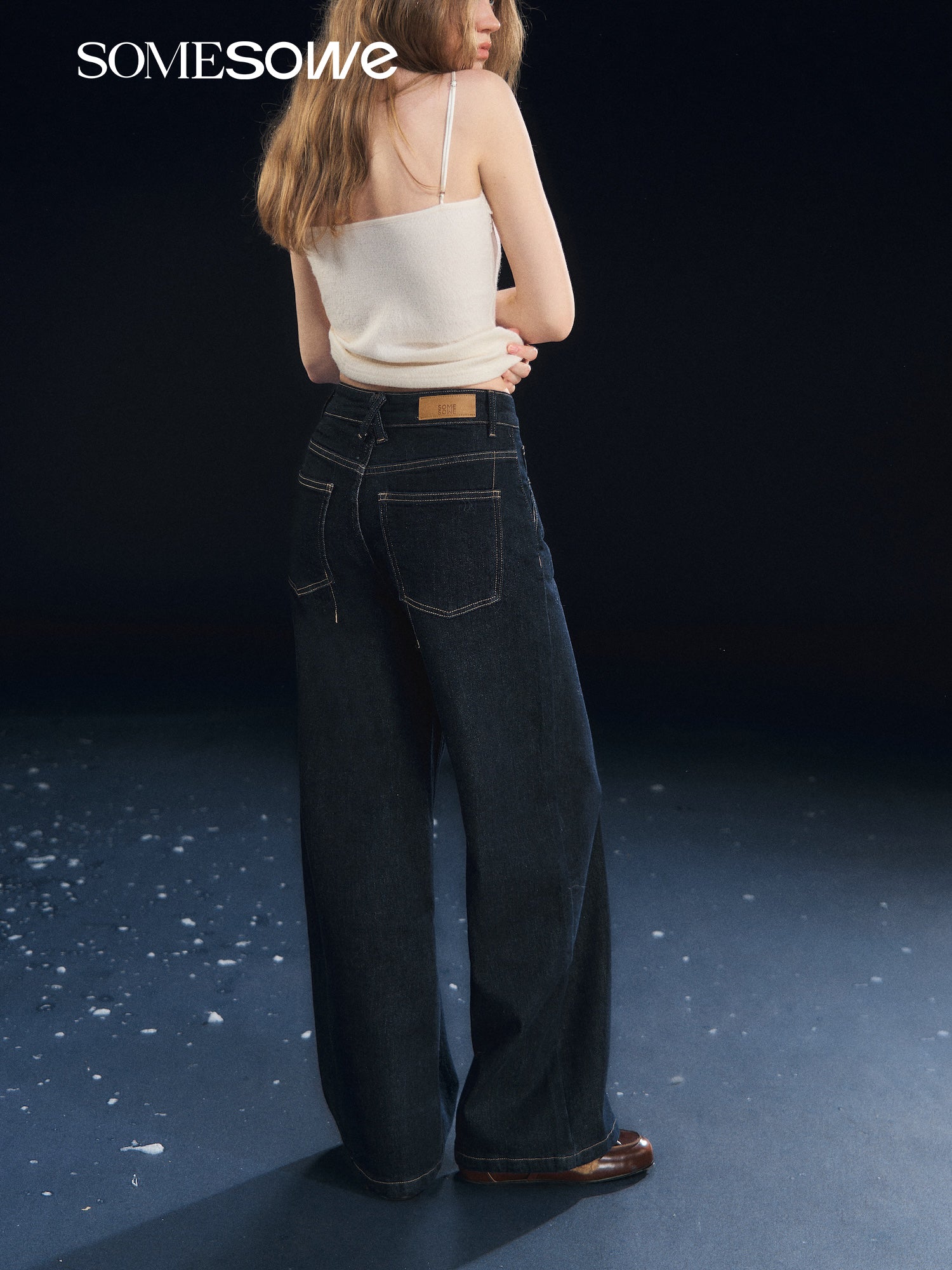 SOMESOWE S2508315 Elastic straight-leg solid color fleece jeans