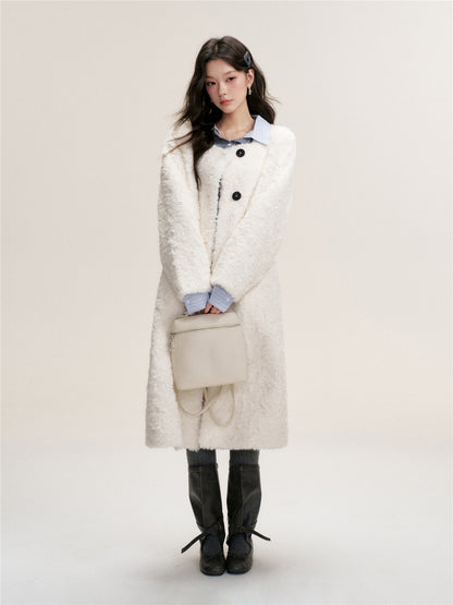 16DEWS 16D25467 Imitation fur integrated lamb wool long jacket (with scarf)