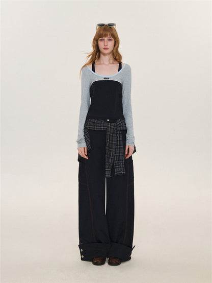 Asgony ASG26580 Relaxed-Fit Plaid Cargo Pants with Overskirt