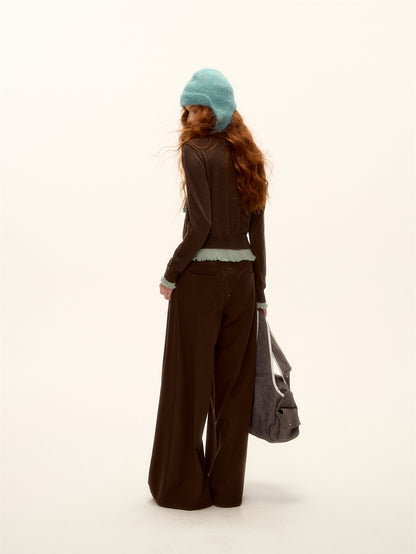 AsGony ASG25409 Contrasting color split knit cardigan