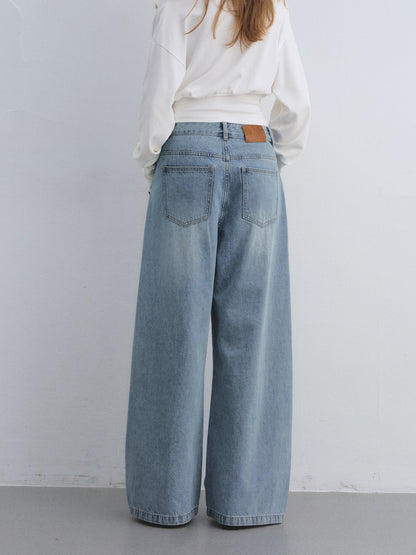 AsGony ASG25638 Lace pocket washed curved knife jeans