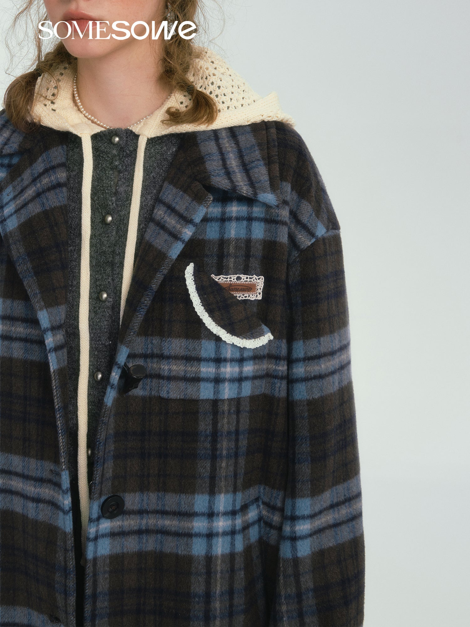 SOMESOWE S2407252 Contrasting plaid long coat