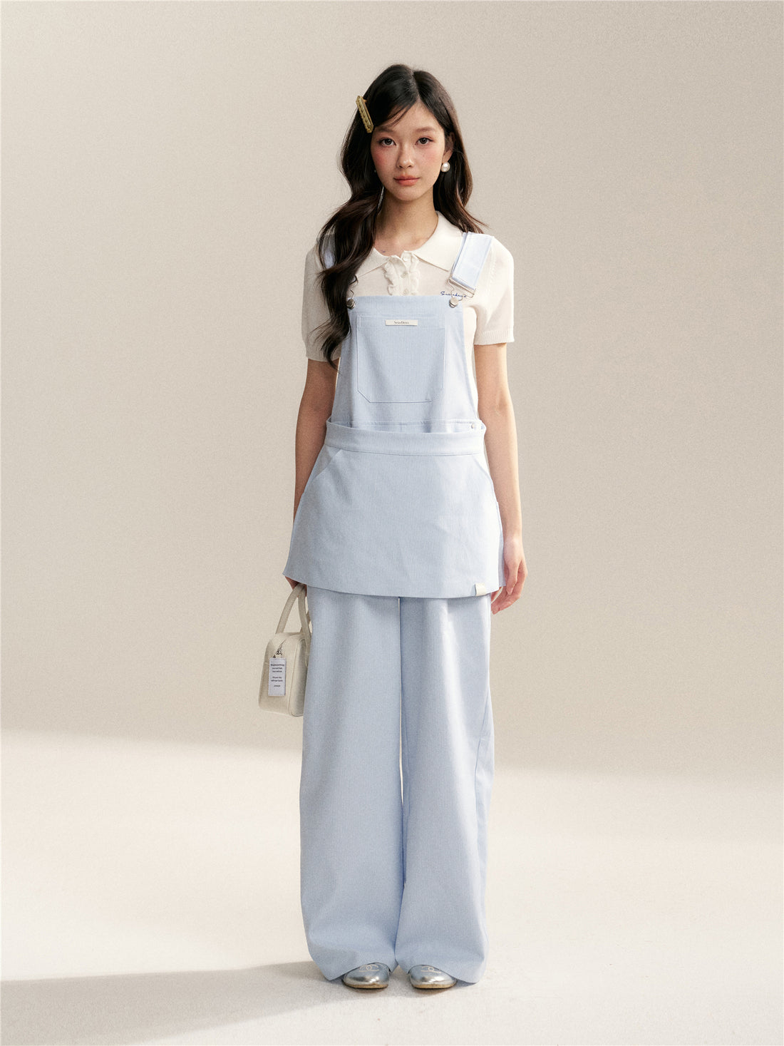 16DEWS 16D26061 Blue and white striped loose overalls