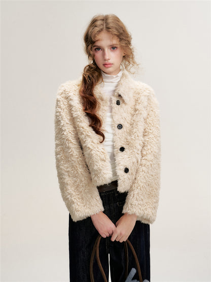 16DEWS 16D25489 Lamb fur one-piece single breasted short jacket