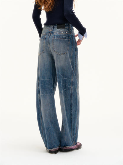 AsGony ASG25376 Rivet washed curved knife jeans