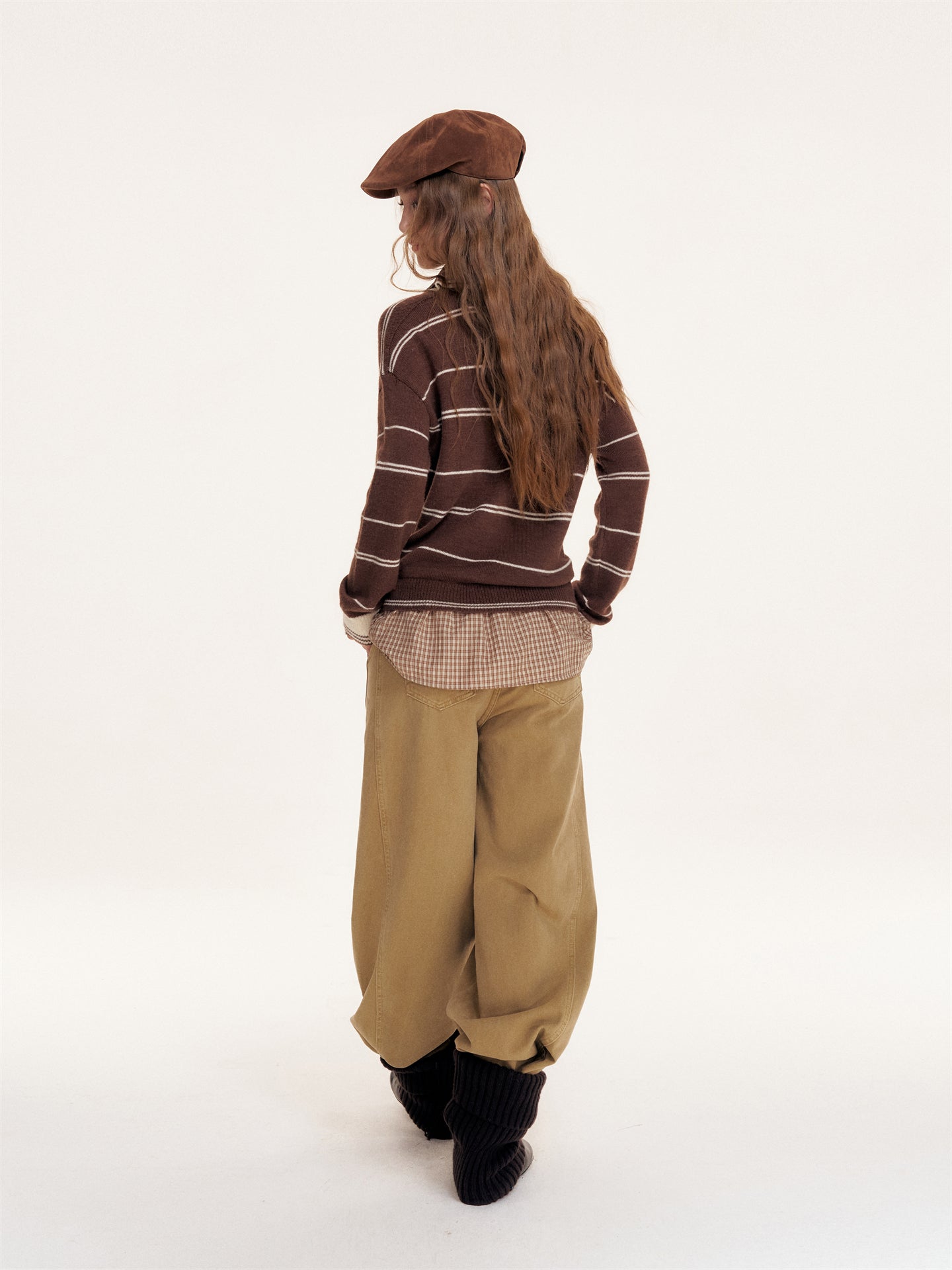 16DEWS 16D25380 Polo collar fake two-piece pullover sweater