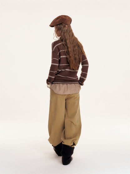 16DEWS 16D25380 Polo collar fake two-piece pullover sweater