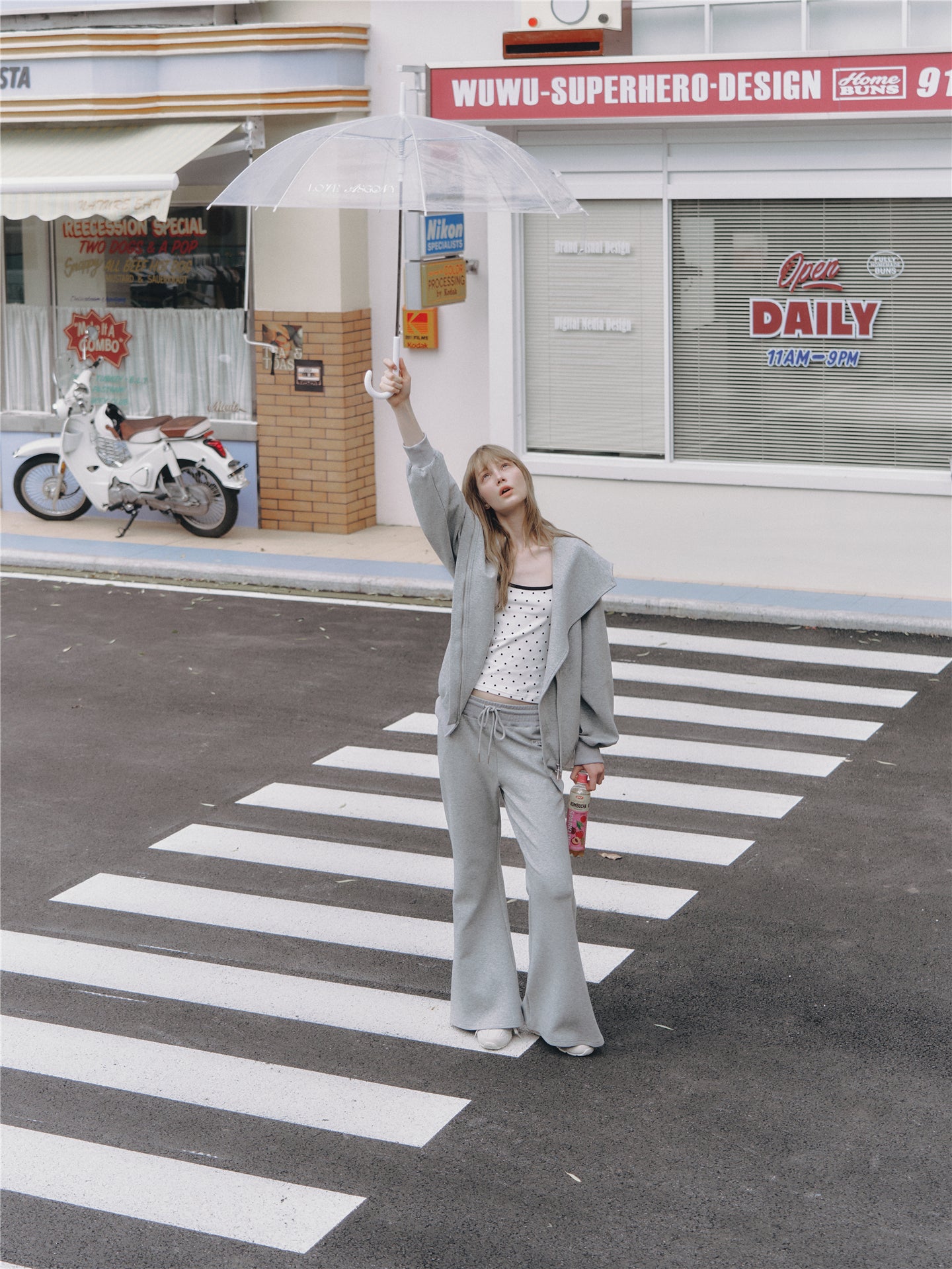 Asgony ASG25665 Oversized Collar Hooded Jacket+ ASG25666 Sweatpants