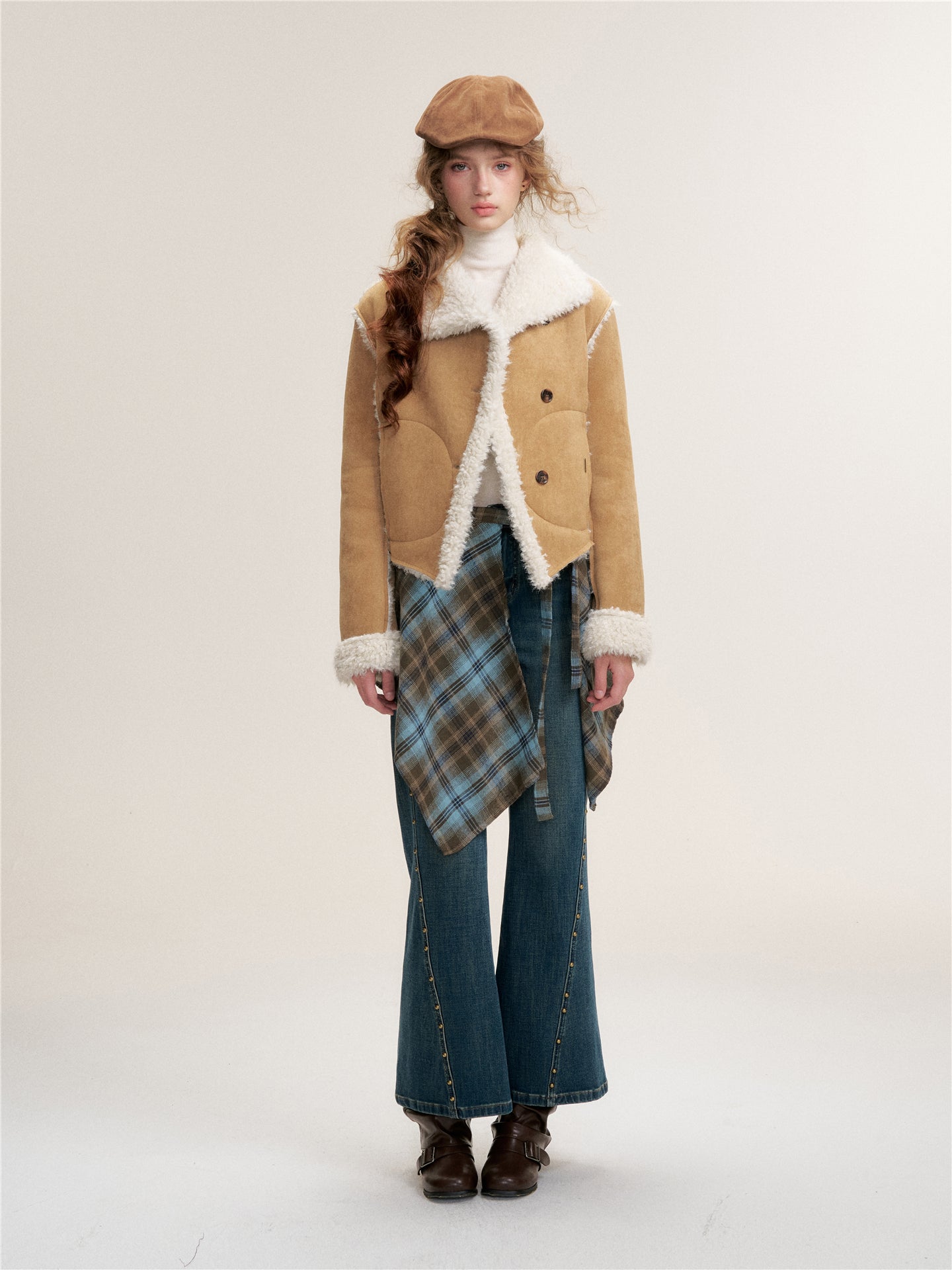 16DEWS 16D25447 Faux Fur Lambskin Collar Jacket