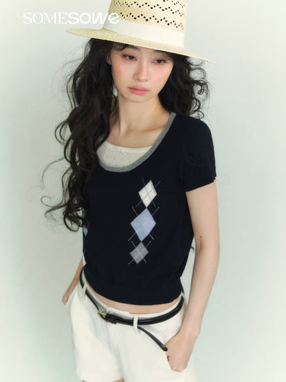 SOMESOWE S2609077 Lingge color matching fake two piece top