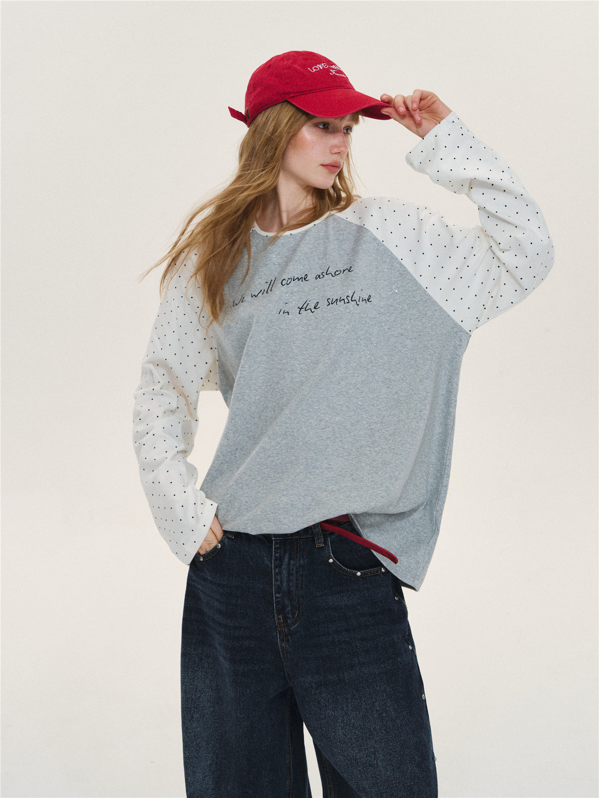 Asgony ASG26566 Polka Dot Oversized T-Shirt
