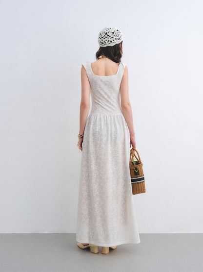AsGony ASG26029 Swing collar lace jacquard waist cinching dress