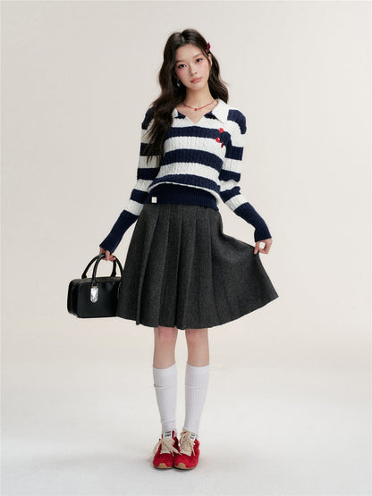 16DEWS 16D25484 Twisted floral texture contrasting pullover knitted sweater