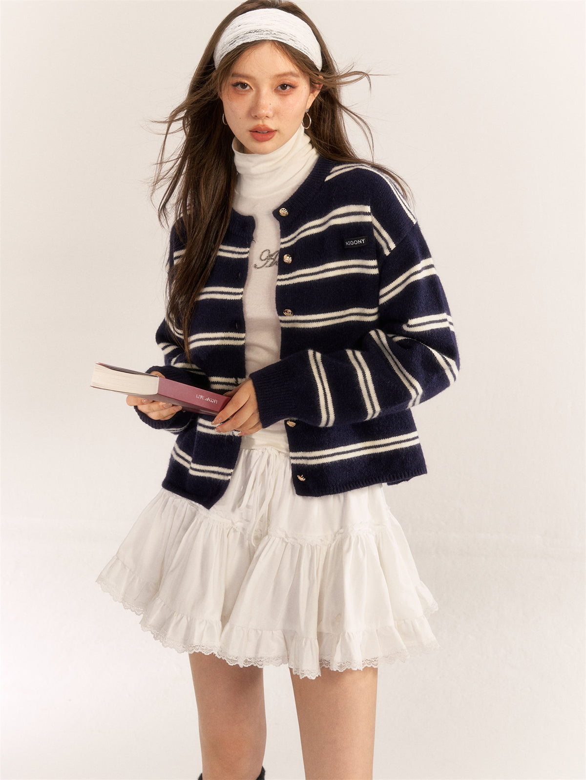 AsGony ASG24572 Stripe Cardigan(2color)