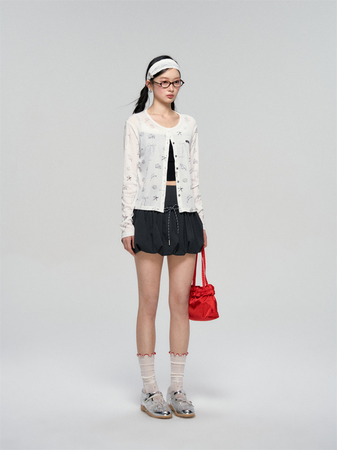 AsGony ASG25075 Printed lightweight knitted cardigan