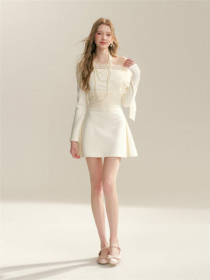 16DEWS 16D26021 Off shoulder bow slim fit long sleeved dress