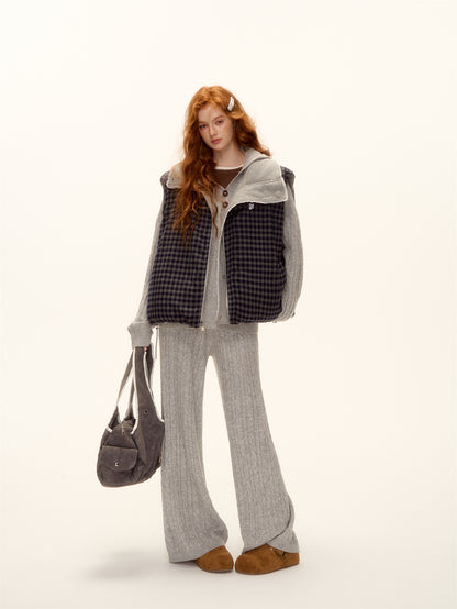 AsGony ASG25503 Double sided plaid lace patchwork vest