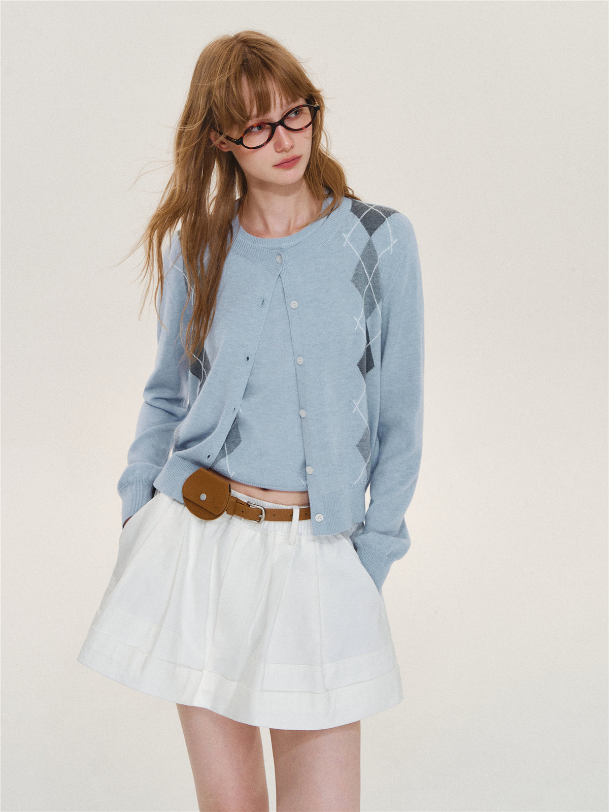Asgony ASG26616 &amp; ASG26617 Wool Argyle Color-Block Knit Top Set