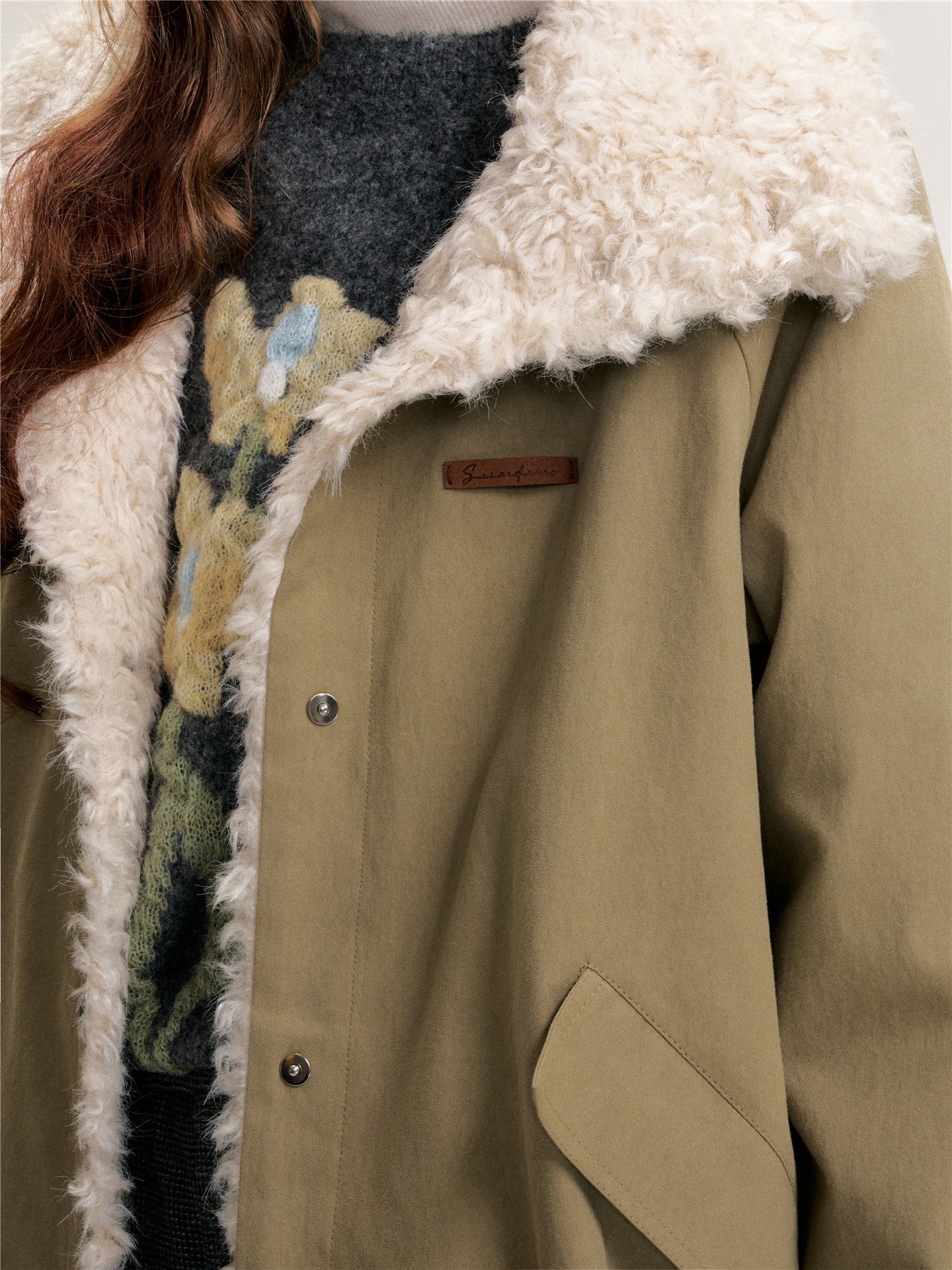 16DEWS 16D25453 Drawstring design lamb wool collar down jacket