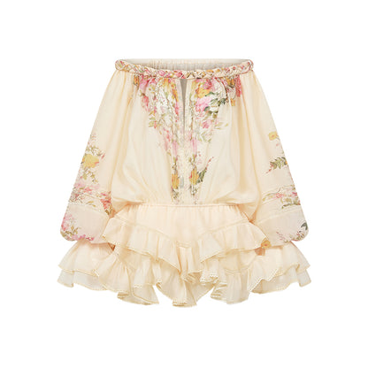 SHEERLUCK SLLYQ26409 Chiffon printed layered off shoulder jumpsuit