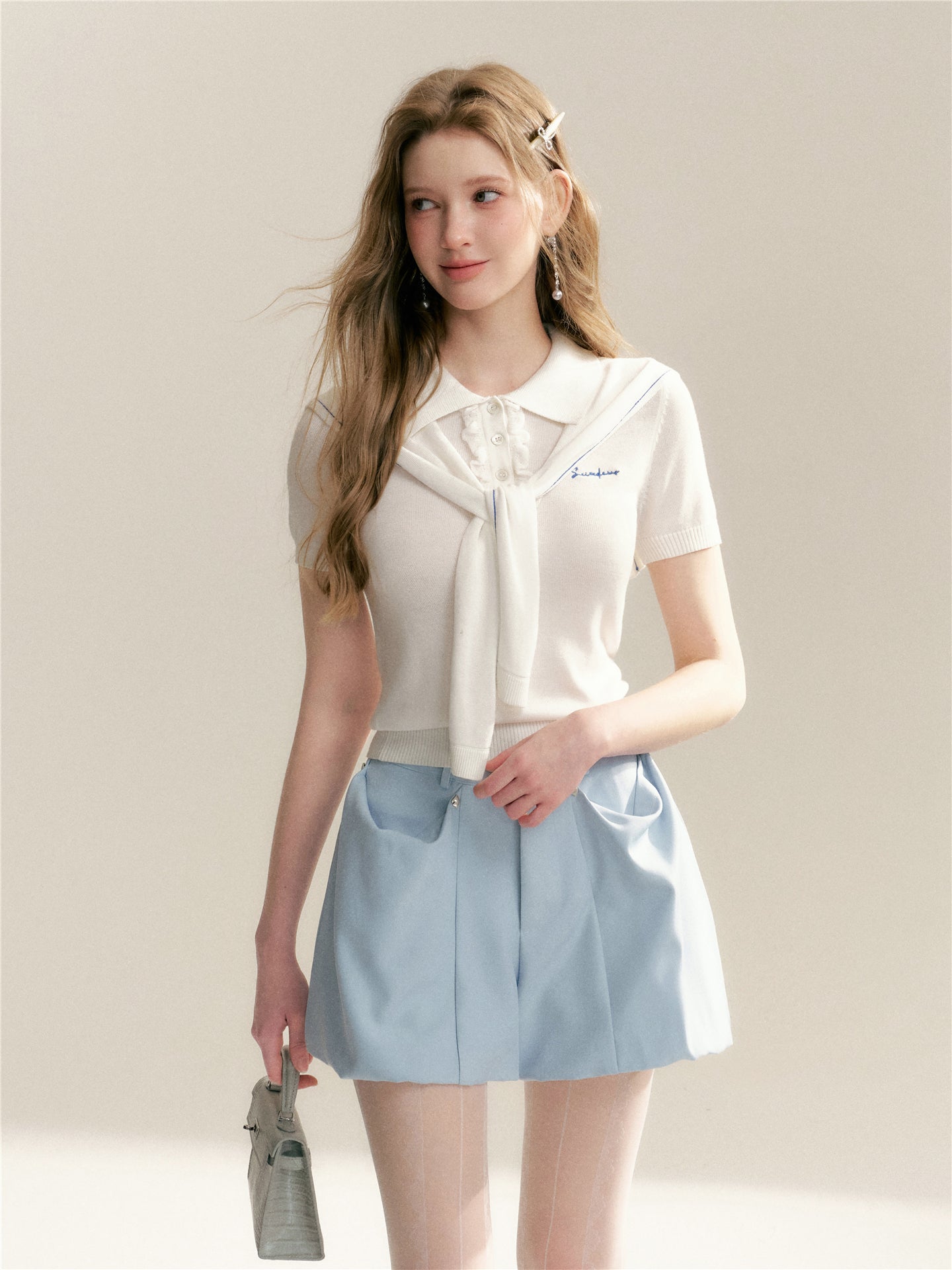 16DEWS 16D246067 Polo collar woolen short sleeved shirt