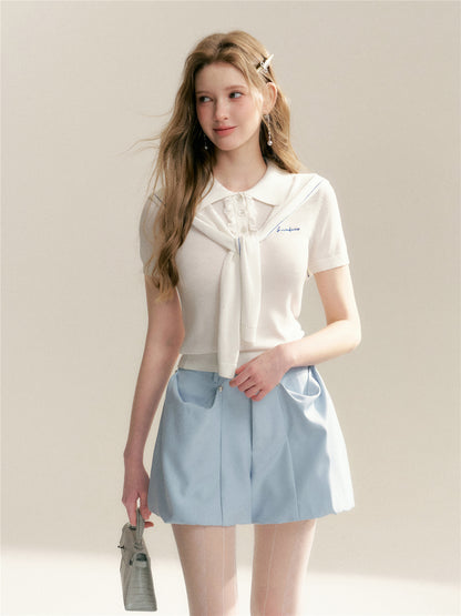 16DEWS 16D246067 Polo collar woolen short sleeved shirt