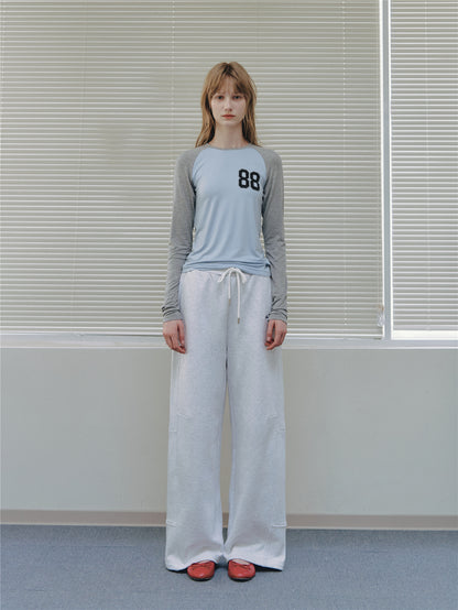 Asgony ASG26538 Elastic Drawstring Paneled Barrel Sweatpants