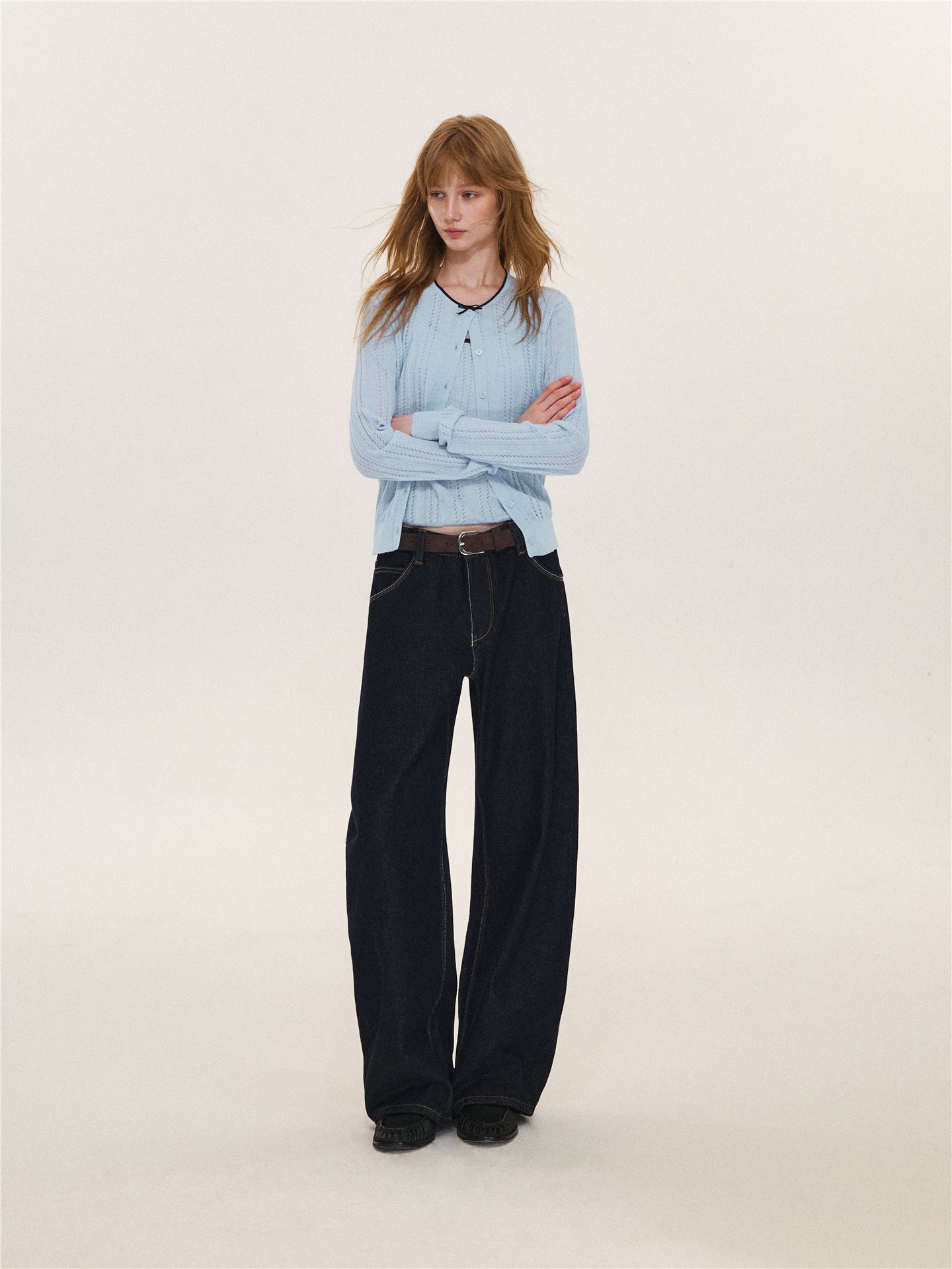 Asgony ASG26629 Two-Tone Contrast Stitching Jeans