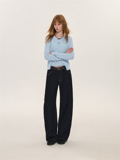 Asgony ASG26629 Two-Tone Contrast Stitching Jeans